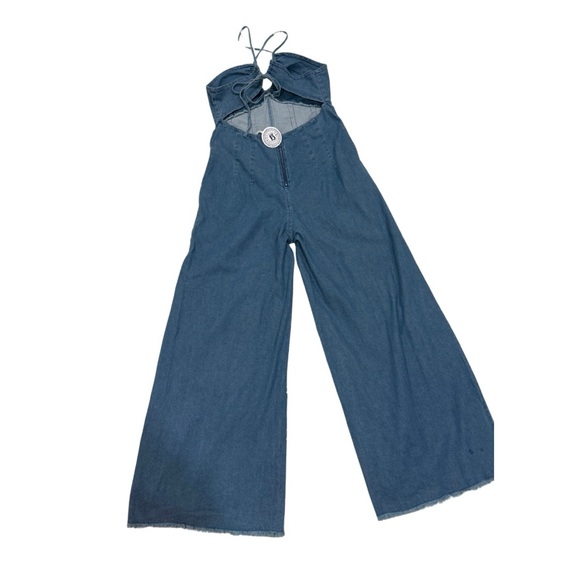 Society Blue Denim Halter Jumpsuit - Sz. Large NWT Boutique - Picture 2 of 4